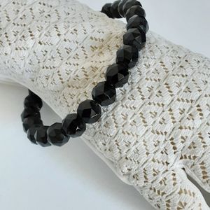 Black Beaded Cuff Bracelet Faceted Glass Beads Wire Boho Bangle Whimsygoth